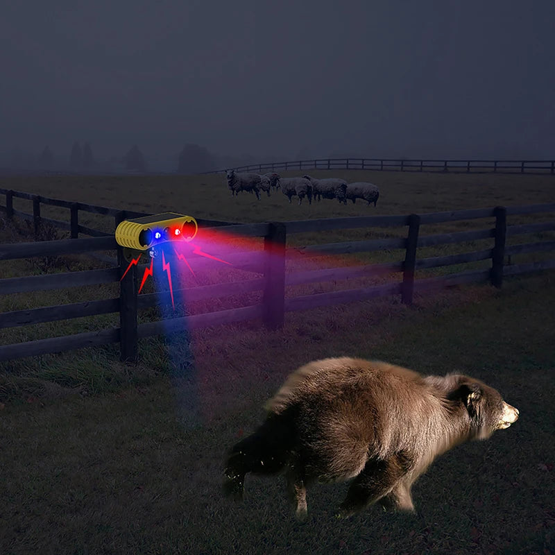 Solar Motion Sensor Alarm LED Red & Blue Strobe Light 18650 Battery Outdoor Beast Repelling Device Driving Security Alert System