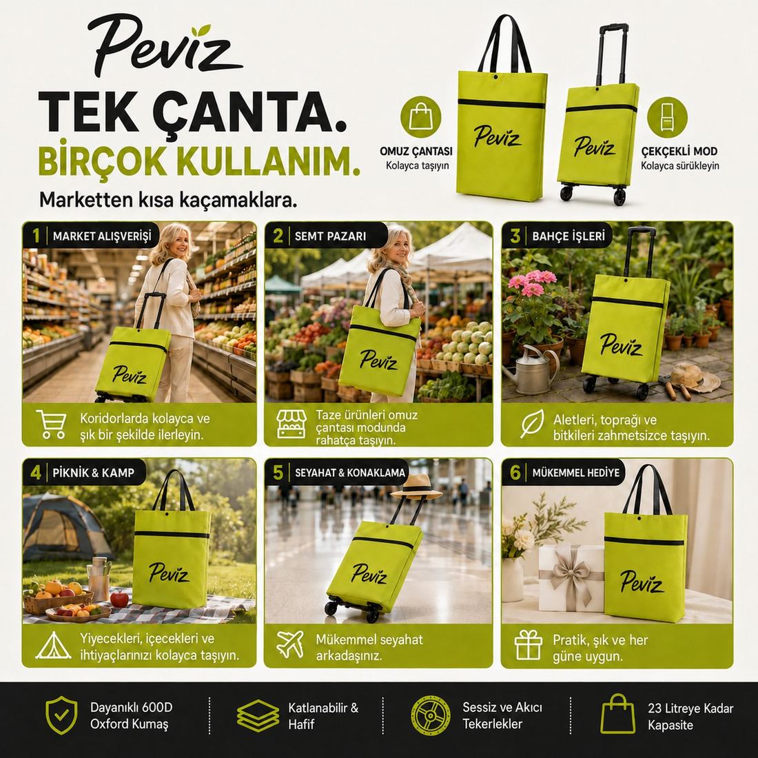 Market, semt pazarı, bahçe, piknik, seyahat ve hediye kullanımı